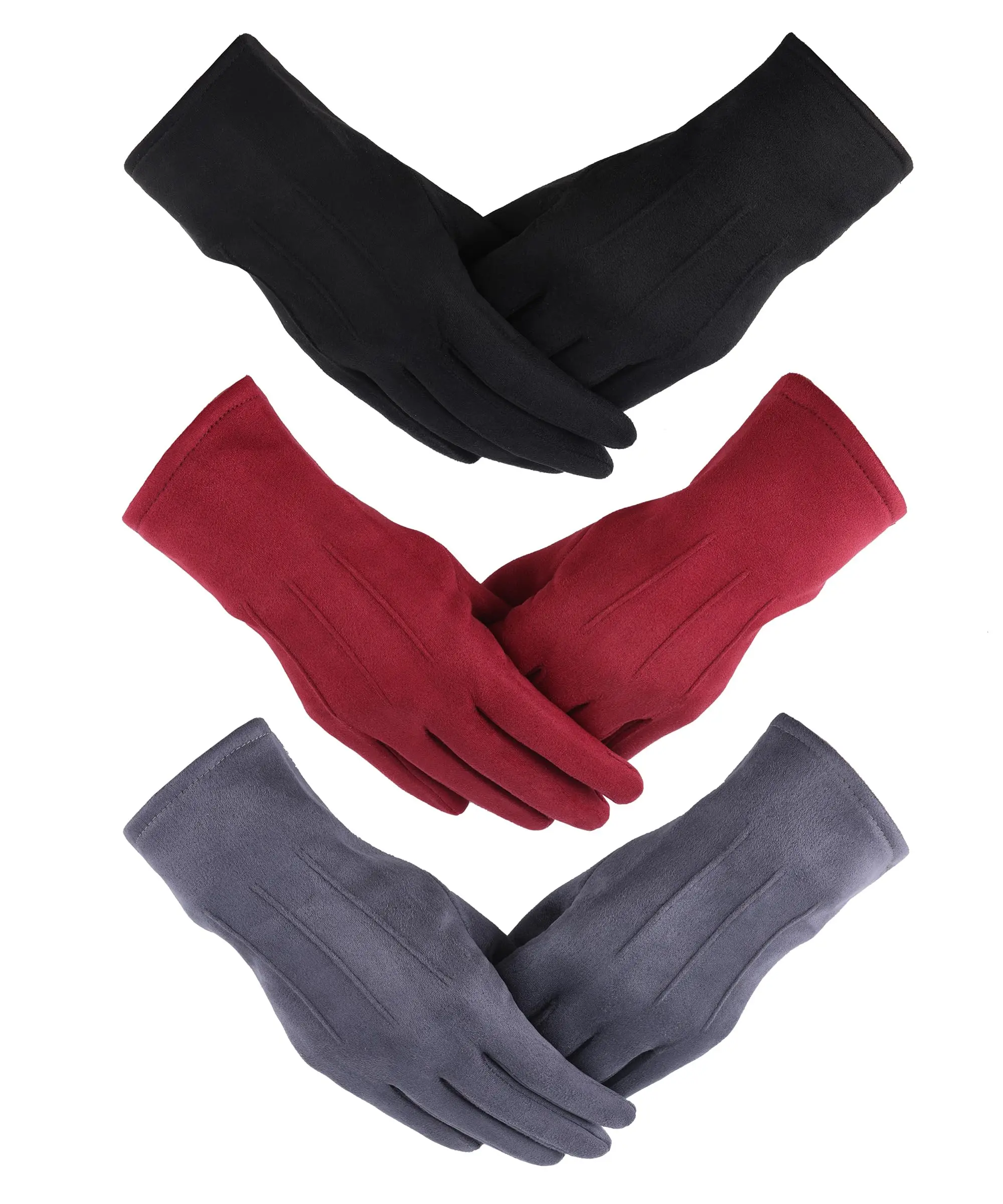 Women's Gloves Winter Touch Screen Texting Comfortable and Warm Double-Sided Velvet Lining Thickened Warm 3 Pairs