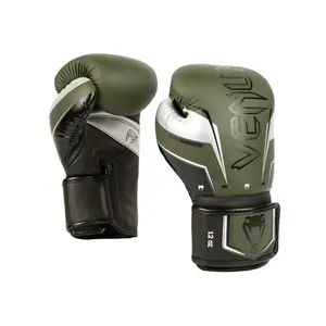 Venum Elite Evo Boxing Gloves - Khaki/Silver with Four Layers of Foam, High-End Microfiber Cover, and Durable Design