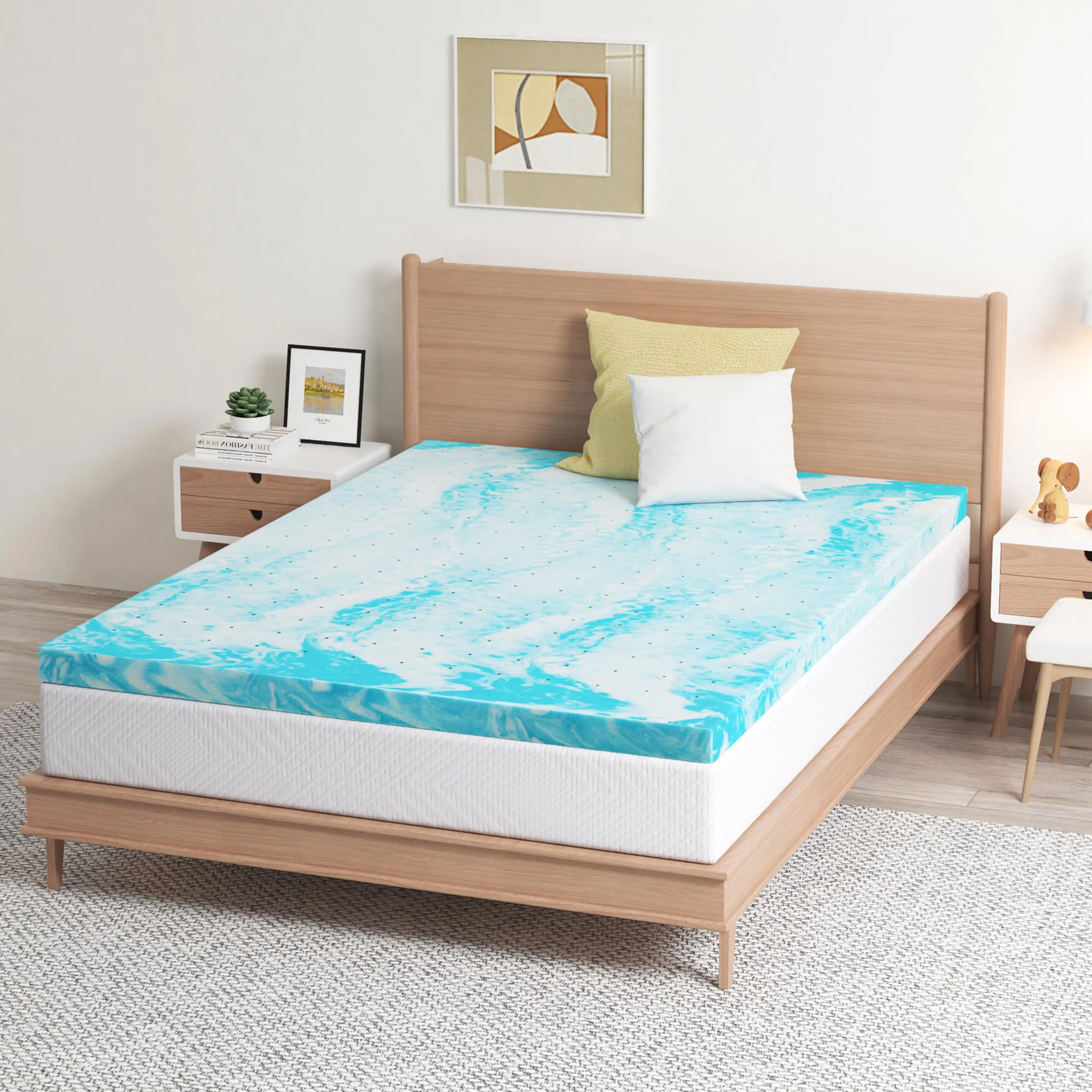 EGO Gel Memory Foam Mattress Topper Blue 2/3/4 Inch Twin Full Queen King Sleep Comfortable Premium Relaxation Certified High Quality Outdoorfun