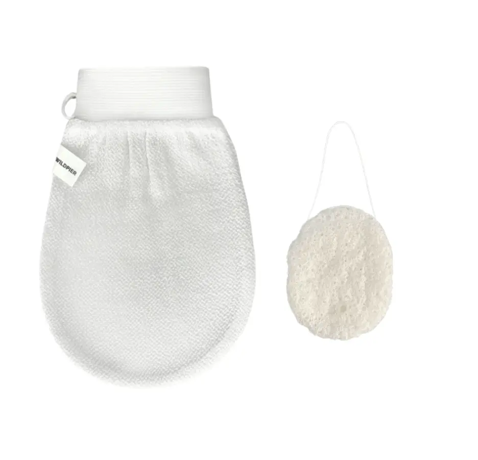 Wildpier️ Deep Exfoliating Glove and Konjac Sponge - Plant-based, Biodegradable, Eco-Friendly Skincare, Spa, Body Scrubber, Sensitive Skin Hand Shower essential body