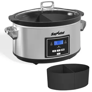 Sunvivi 6 Quart Programmable Slow Cooker with 2 in 1 Silicone Liners, Multi-Cooker Food Warmer with Digital Timer, Adjustable Tempature Control, Dishwasher Safe Parts