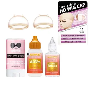 Lace Wig Glue Set Waterproof Lace Front Wig Glue with Tools Hair Sticks Remover Wax Stick HD Cap Suitable for Beginners