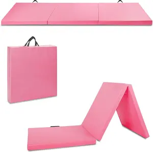 Outroad 6inch Foldable Gymnastics Gym Exercise Aerobics Mat, PU Leather Tumbling Mat with Hook & Loop Fastener for Stretching Yoga Cheerleading Martial Arts - Versatile Fitness Mat for Home Workout