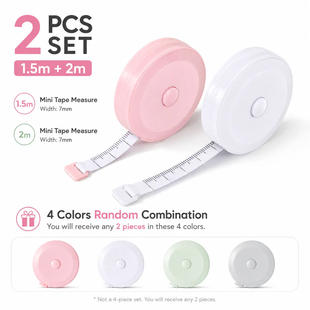 Macaron Color Measuring Tape Set, 2-Pack PVC Soft Retractable Pocket Size Tapes for Sewing & DIY Projects, Measurement Tape