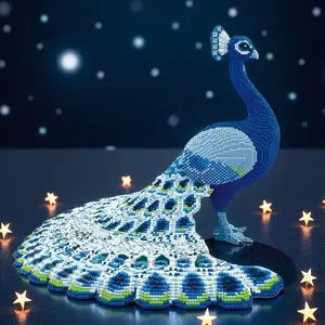 5763 Piece Peacock Building Block Assembly Building Blocks Party Game, Office Living Room Decoration DIY Craft Creative Toy, No Battery Needed, Adult Halloween Christmas Birthday