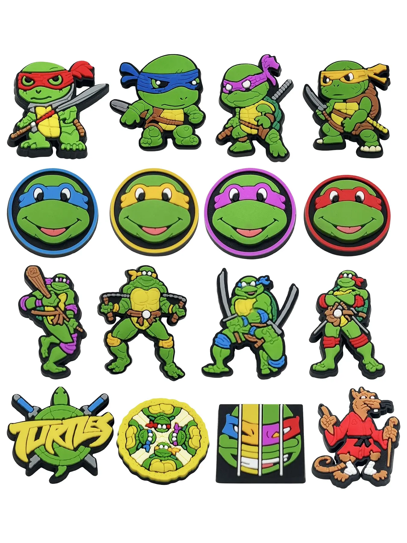 16 Turtle Shoe Charms Decorations, Cartoon Animation Theme, Fits Hole Shoes, Party Gift for Boys Girls Gamers, Shoe Charms Set