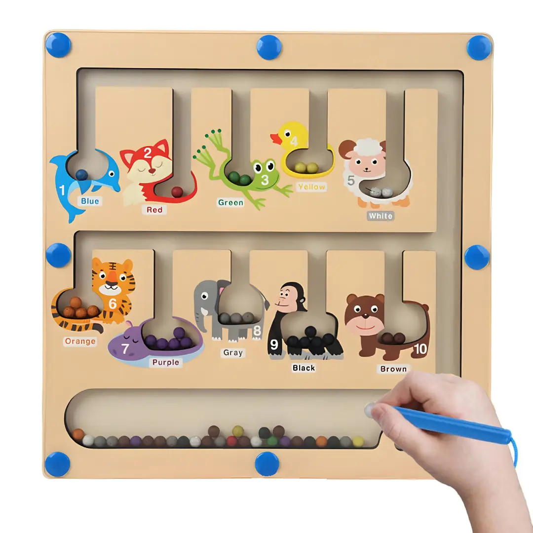 Magnetic Color And Number Maze Board Puzzle Counting, Matching And Fine Motor Skills Activity Toy For Toddlers (Cute Animals), Multicolor