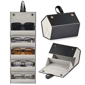 Travel Sunglasses Organizer, Foldable Travel Sunglass Case with 5 Slots for Multiple Pairs, Portable Eyeglasses Holder