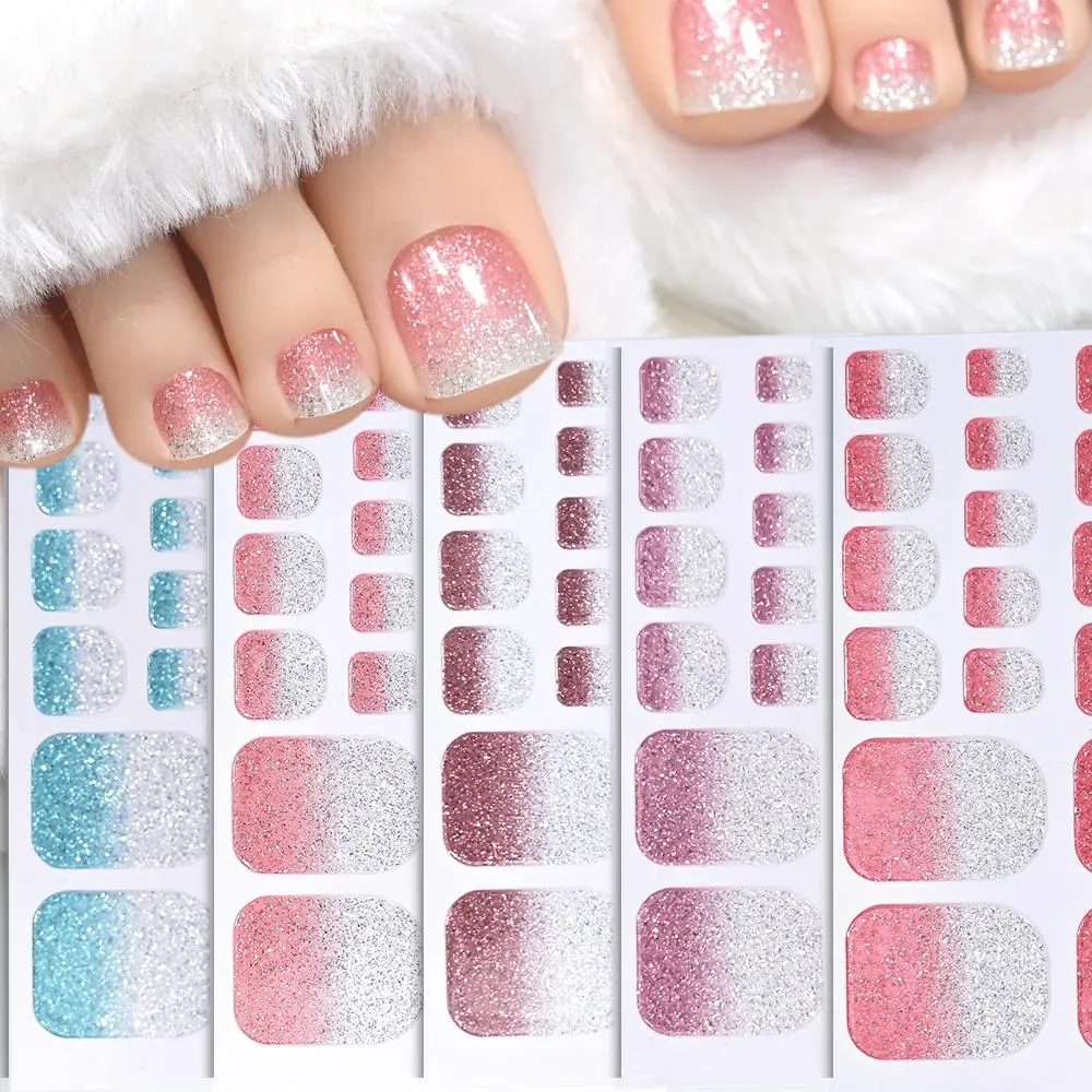 22 Tips Ombre Glitter Toenail Stickers Baking Free Waterproof Sticker  Full Cover Foot Toenail Stickers Adhesive Manicure Decals