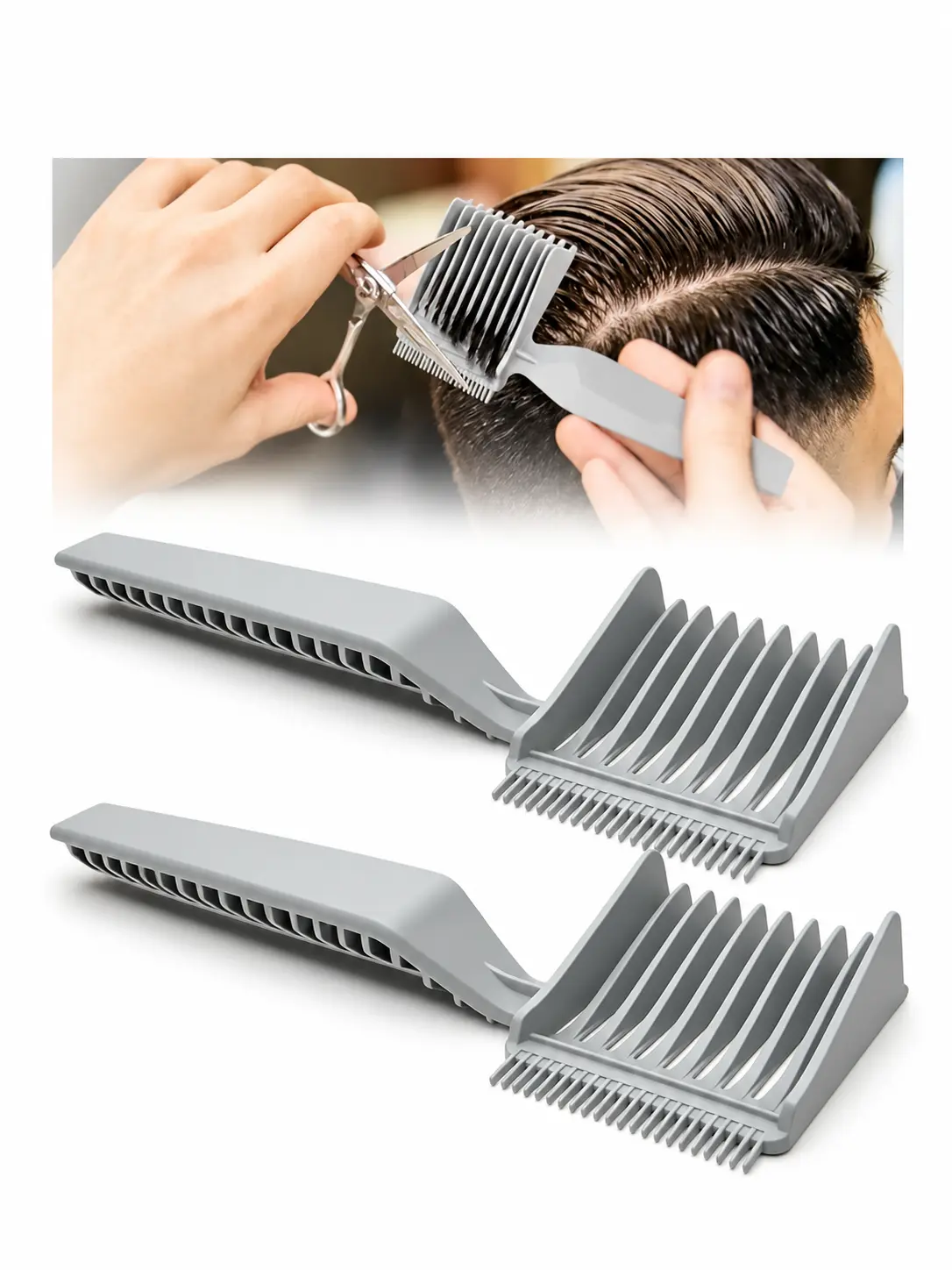 2PCS Men's Barber Fade Comb Set, Clipper Gradient Comb, Oil Head Caliper & Positioning Flat Top Comb, Precision Hair Cutting Tool, Smooth Anti-Frizz for Short Hair, Home & Salon Use