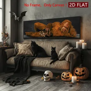 Sasquatch & Raccoon Pattern Canvas Poster without Frame, Unframed Painting, 1 Count Fashion Bigfoot Wall Art, Wall Decor for Home Living Room Bedroom Office Decoration