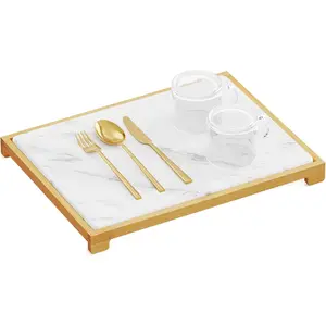 SpaceAid Diatomaceous Earth Stone Drying Mat for Dishes, White Marble