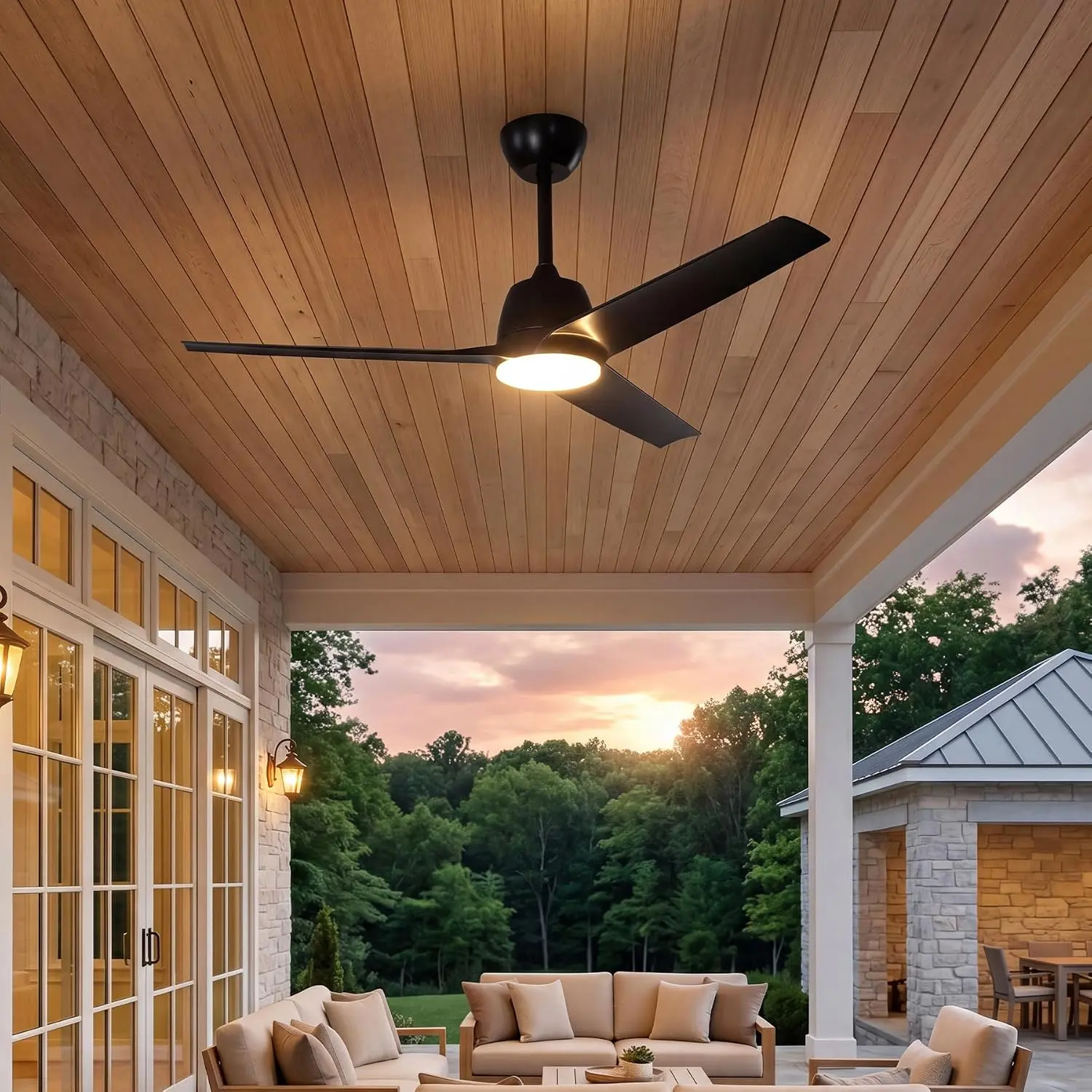 Tribesigns 52" Outdoor Ceiling Fans with Lights and Remote, IP66 Waterproof Ceiling Fan With 2 Downrods, 3CCT, Stepless Dimming, Reversible DC Motor, 6-Speed Quiet Hanging Fan for Patio, Porch, Black homeessentials