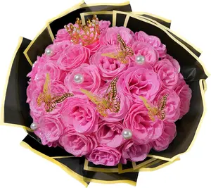 Pink Glitter Roses Bouquet, 24 Pcs Shiny Glitter Flowers Bouquet, Everlasting Artificial Roses Bouquet for Mothers Day, Birthday, Anniversary, Wedding, Engagement, Christmas