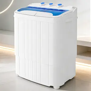 Greenvelly Portable Washing Machine, 17.6lbs Twin Tub Washer and Dryer Combo, Compact Mini Laundry Washer with Spin Cycle&Soaking Function, Semi-Automatic Washer for Apartment, Dorm, RV, Camping, Blue