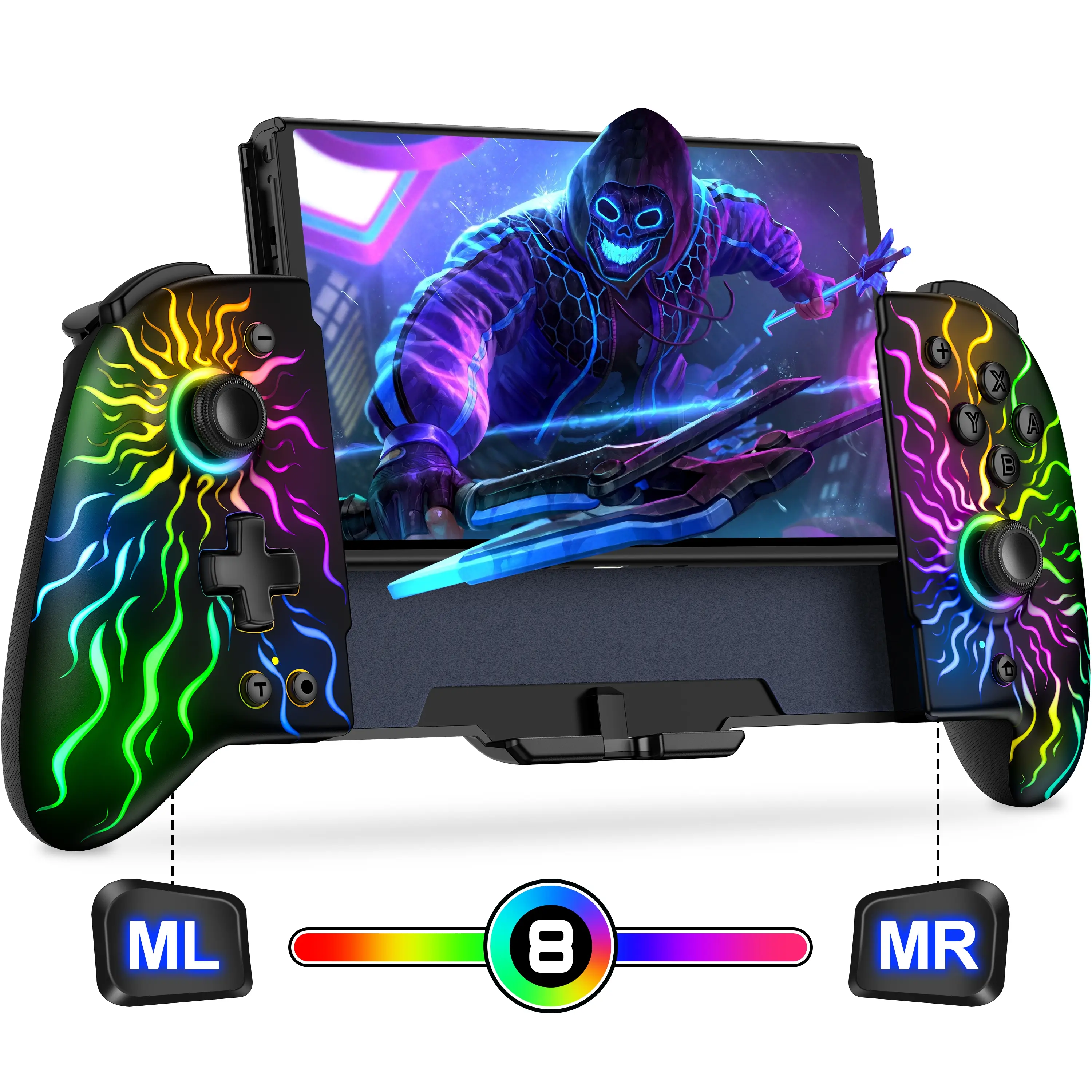 (Not including Screen!!Only for Switch/Switch OLED!!Not for Switch 2) Wireless Switch Pro Controller,One-Piece Handheld Joypad Controller for Switch Controller/Switch OLED, Switch Pro Controller with Cool Light/Programmable/Dual Vibration/TURBO/Wakeup