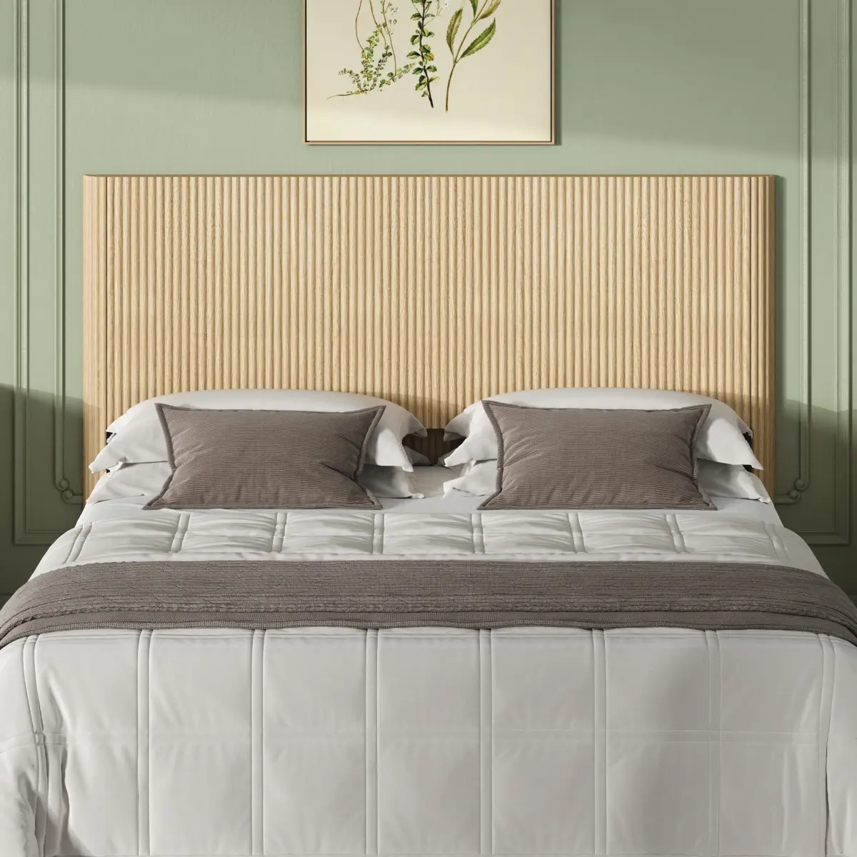 Oak Queen Size Headboard - Modern Farmhouse Vintage Style, 65.4" W x 44.5" H, Arched Corded Design, Vertical Grain, Easy Assembly Required, Iron Frame Compatible, Indoor Bed Frame Visual Focal Point