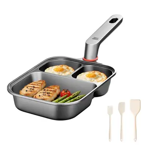 Titanium Egg Pan Omelet Pan Nonstick, 3-in-1 Divided Breakfast Frying Pan, Pancake Pan and Healthy Egg Cooker Suitable for Gas Stove & Induction Cookware