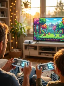 Retro 8-Bit Game Console with Dual Controllers, Built-in 200 Classic Games, Plug & Play TV Gaming System – Perfect Gift for Kids & Adults