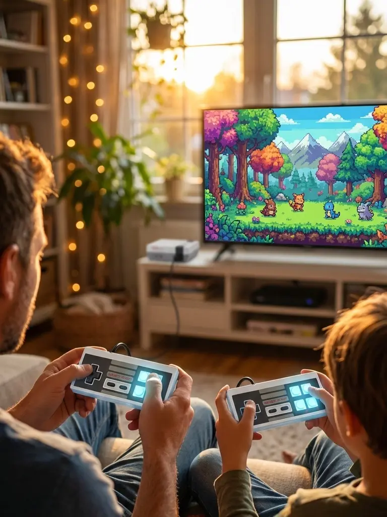Retro 8-Bit Game Console with Dual Controllers, Built-in 200 Classic Games, Plug & Play TV Gaming System – Perfect Gift for Kids & Adults