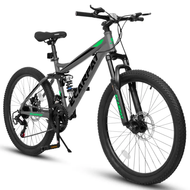 Bellemave 21-Speed Mountain Bike for Mountain Biking & Dirt Trail Gravel, Carbon Steel Frame, Ultra-Smooth Gear Changes, Dual Shock Absorption, 85% Pre-Assembled for Easy Setup, 21-Speed Disc Brakes, 24" Fits Height 4'9"-5'4" (150-165Cm)