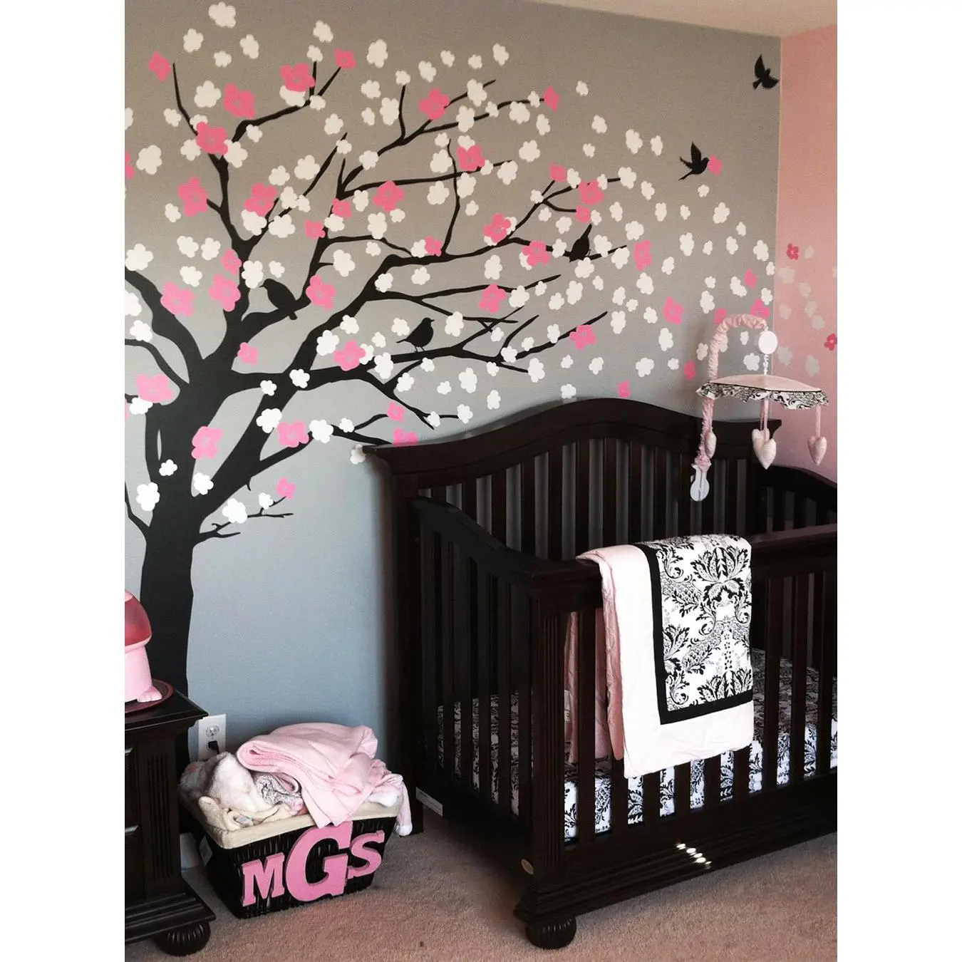 Elegant Style Cherry Blossom Tree Wall Decal - Scheme A, Baby Girl Nursery Accent Wall Sticker for Home Inspo Room Art Home Decor