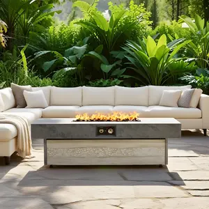 Eyisean 48" Outdoor Rectangle Propane Fire Pit Table, Durable Patio Firepit Tables with 50000 BTU & Waterproof Cover, Adjustable Feet & 2 Height, Heating Gas Fire Stove Coffee Table for Backyard
