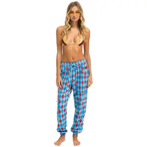 DIAMOND REPEAT SMILEY 2 EMBROIDERY CARGO COLOR BLOCK SWEATPANTS - SKY