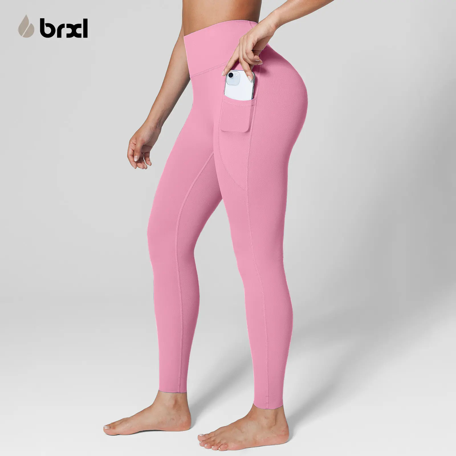 BRXL Women's Buttery Soft High-Waisted Athletic Leggings, Seamless 25" Flex Stretch with Pockets for Yoga, Tummy Control, Cotton Crotch Line, Yoga Leggings Pants, Yoga Gym Outfits
