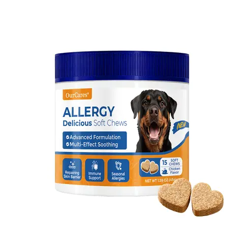 OURCARES Hypoallergenic Dog Allergy & Immune Support Soft Chews - Vet-Reviewed Chicken Treats for Gut Health, Colostrum, Licorice Root, Flaxseed Oil, Flaxseed Powder, 15‑Pieces, 24 months Shelf Life, Single Item