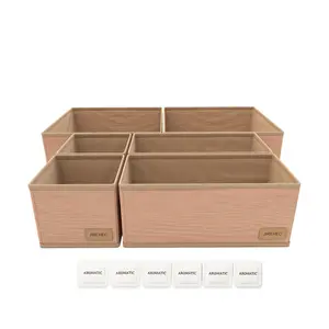 JIREHEC Set of 6 Clothing Drawer Organizers, Foldable Storage Boxes for Closet and Dresser, Organizers for Underwear, Bras, Socks and Baby Clothes, 600D Oxford Fabric with Zipper, Cream Color, Includes Lavender Aromatic Sachets