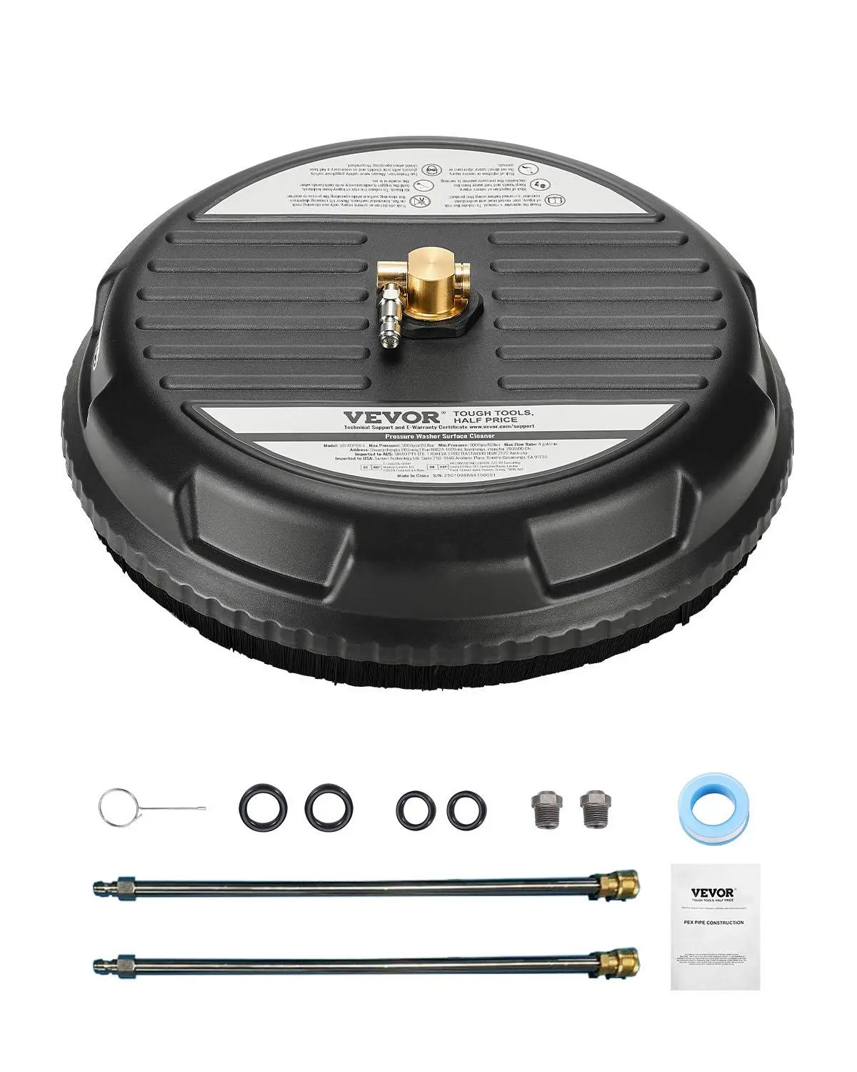 【SummerFinds】VEVOR 15" Pressure Washer Surface Cleaner, Plastic Pressure Washer Attachments with 4 Wheels, 4000 Max PSI, 1/4 Quick Connector, 2 Spray Nozzles, 2 Extended Wands for Driveway, Sidewalk, Patio, Deck
