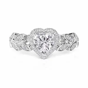 Jeulia Olivetta Custom Heart Birthstone Diamond Halo Silver Engagement Ring, Diamond Halo Ring