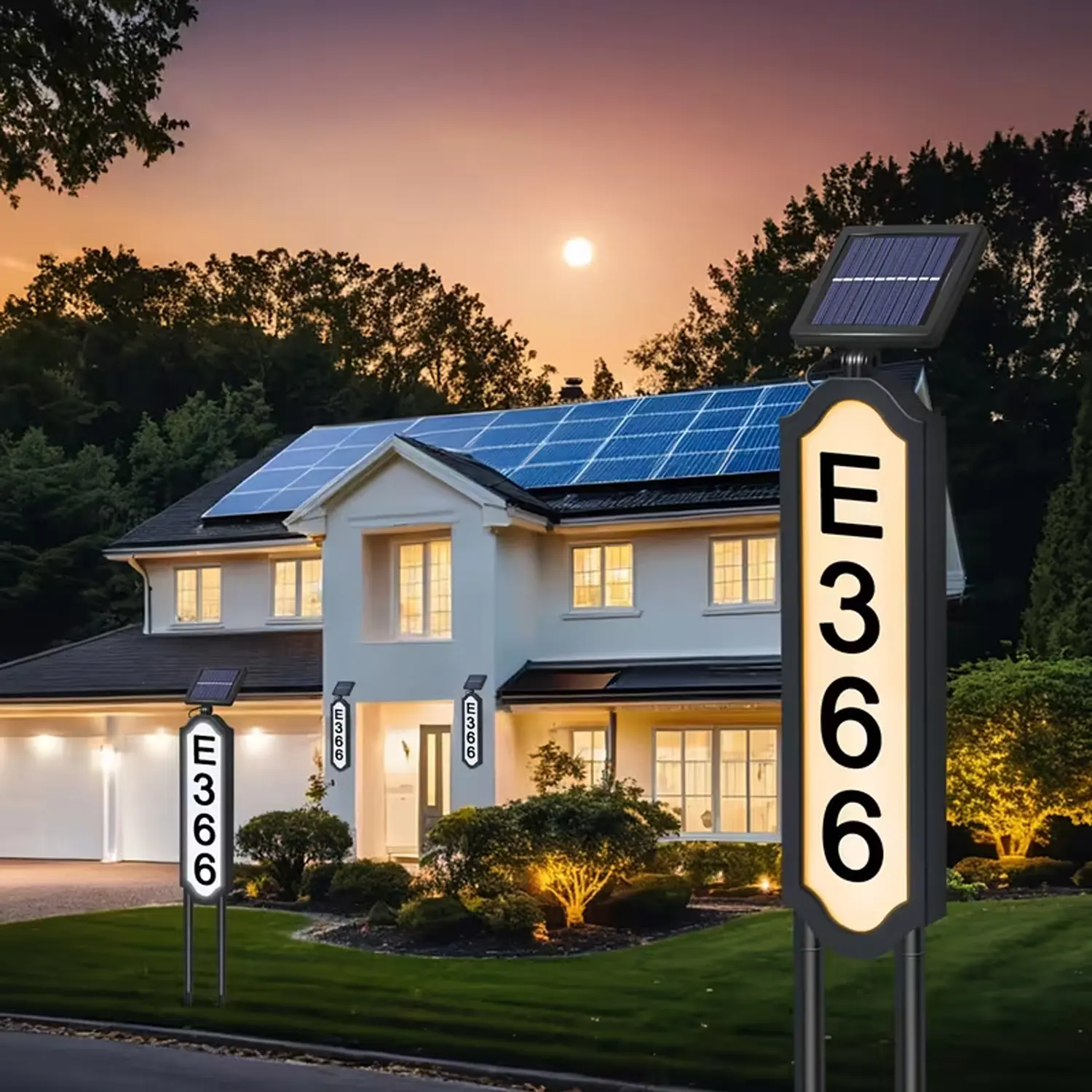 1 Pack Solar Address Sign - Waterproof Outdoor House Number Plaque with 15-Color LED Illumination, Stake & Wall-Mount Option, Solar-Powered Light-Up for Homes