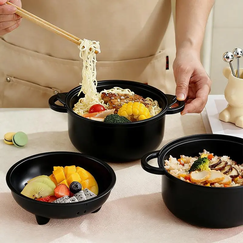 Cute Piggy Accents Noodle Ramen Bowl Combination Dinner Set - BPA-Free Microwave-Safe Soup Bowl, Ramen Cooking Pot, Chopsticks, Spoons - Boxed Tableware for Quick Dining,Summer Survivals(Ample Stock)