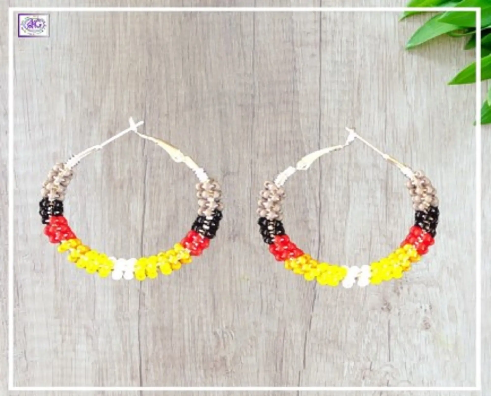 Grey Beaded Hoop Earrings, Boho Hoops, Colorful Seed Bead Earrings, Handmade Jewelry 1 1/2"