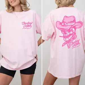Vintage Cowboy Shirt 2 Sided, Retro Rodeo Tee, Western Cowgirl Graphic Shirt For Women, Cowboy Skull Shirt, Western Country Outfits for Cowgirl, Cute Pink Tee for Girl, Casual Women's Tops, Oversized Womenswear, Cotton Fabric Relaxed Fit Chic Style