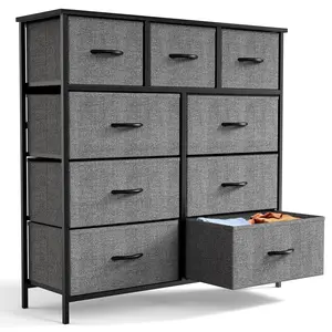 Fabric Dresser for Bedroom 9 Drawer, Grey