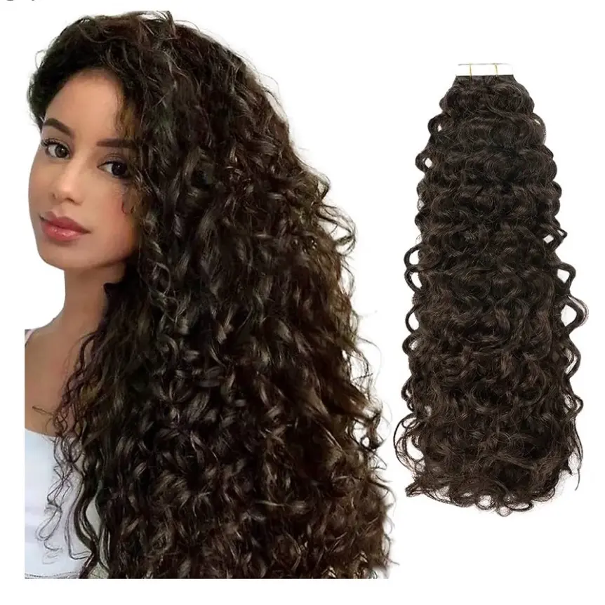 Curly Natural Darkest Brown Tape in extensions