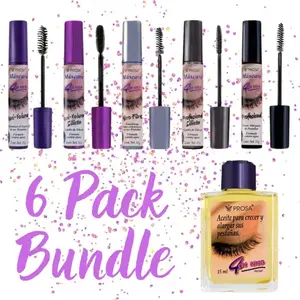 Prosa Viral 6 Pack - 4 in 1 Mascara Collection - Professional Silicone Brush for Natural Lash Definition & Longer Length - Makeup Smooth Flawless Cosmetic Maxi-Volume Purple Top (Volumen)