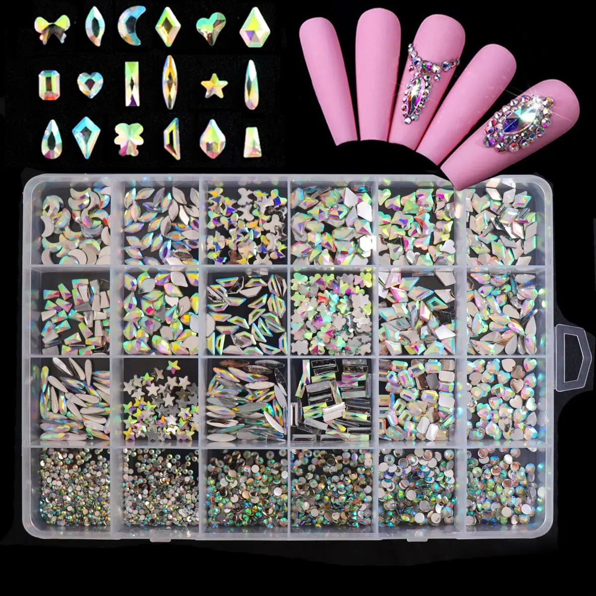 24 Mixed Shapes Rhinestone Nail Art Decoration Set, Mixed Resin Rhinestones, 1 Box DIY Materials for Nail Art Decoration & Jewelry Making, Bling Rhinestone Decoration, Nail Art Supplies