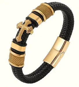 2026 New Men's Fashion Cross Bracelet with Metal Magnetic Buckle, Trendy Stackable Bangle, Minimalist Business Casual Jewelry, Easy Wear Gift for Boyfriend & Daily Styling