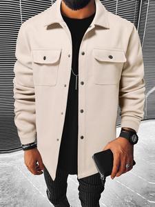 men's plain long sleeve jacket, regular fit casual classic button front flap pocket collared outerwear for fall & winter, casual jackets