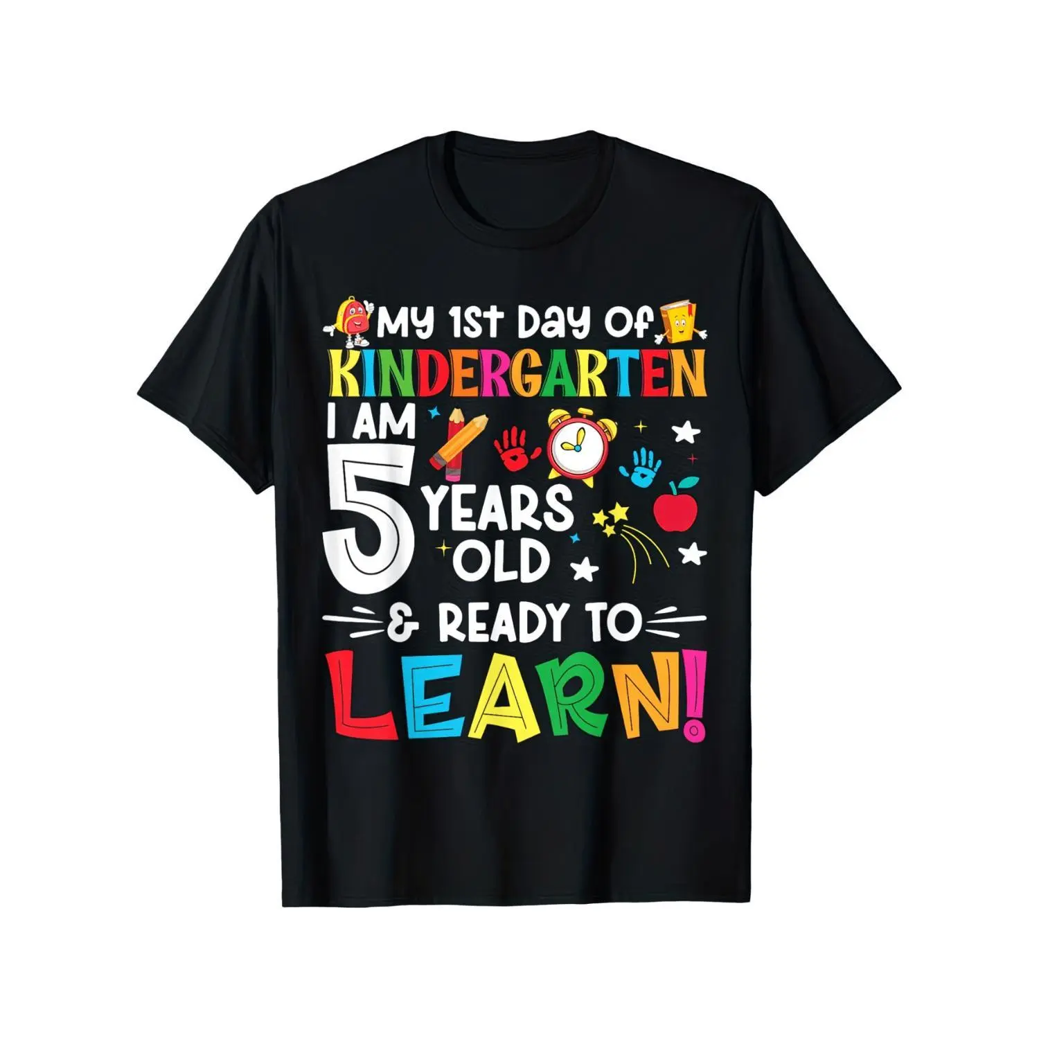 First Day Of Kindergarten Cotton T-shirt For Boys Girls Age 5 Ready To Learn Back To School First Grade Graphic Tee Kids Children