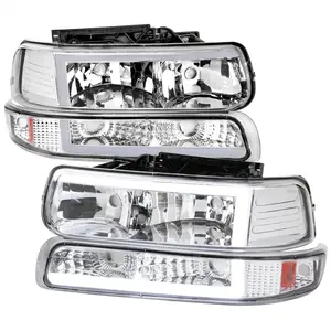 1999-2002 Chevrolet Silverado 1500 2500 / 2000-2006 Tahoe Suburban LED Bar Factory Style Headlights & Bumper Lights w/ Amber Reflector (Chrome Housing/Clear Lens)