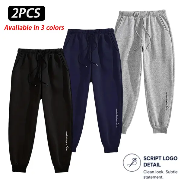 1/2/3 Pack Men’s Casual Jogger Sweatpants with Script Letter Print, Drawstring Waist, Side Pockets, Regular Fit Cuffed Lounge Pants, Solid Color Athletic Sweatpants for Daily Wear, Workout, Travel and Streetwear tiktok shop deals