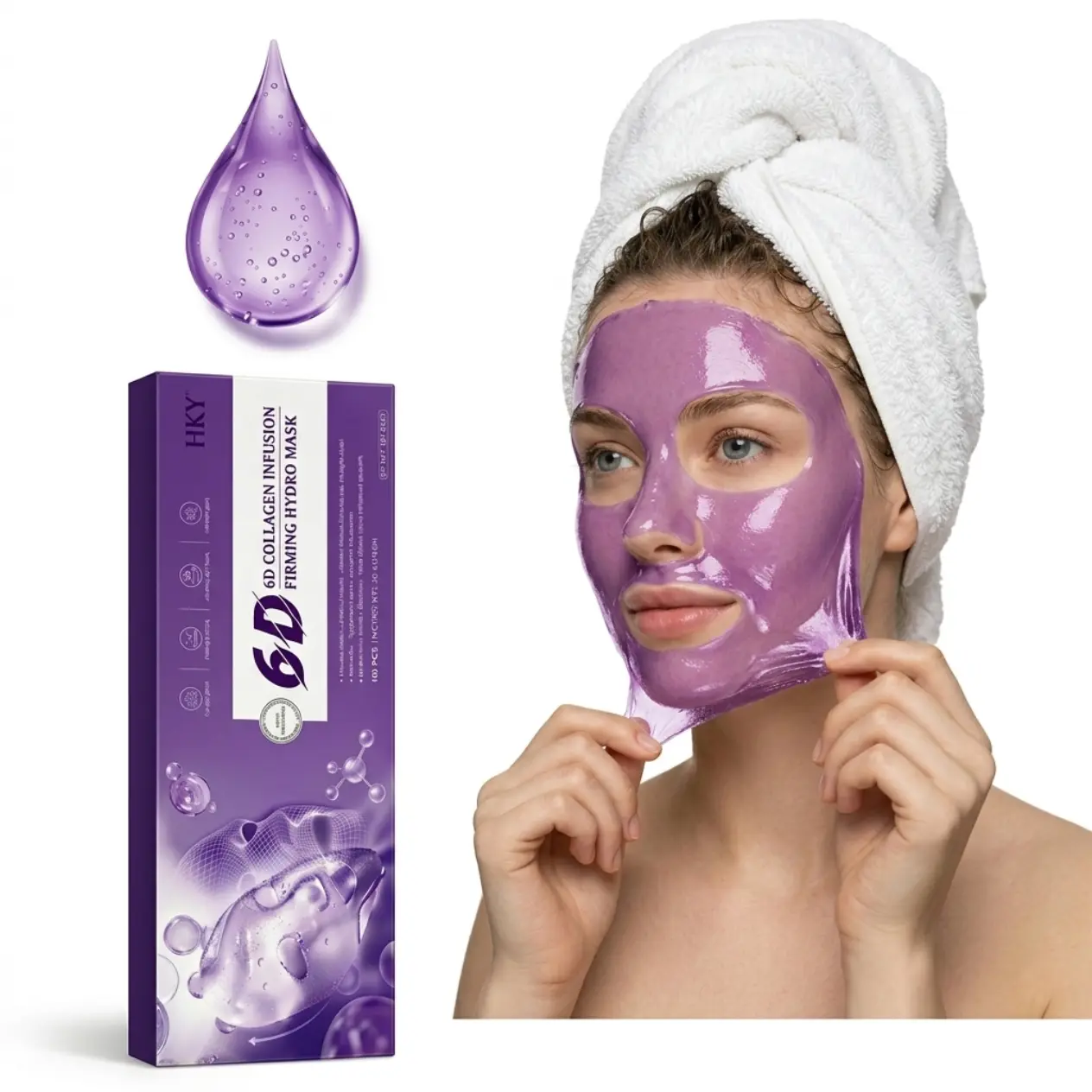 HKY 6D Collagen Peel-Off Facial Mask Cream - PDRN & Peptides Infused Wrapping Mask, Face Lifting, Smoothing, Firming, Hydrating for Sensitive & Dry Skin, 10 Single Items, Face Lifting Mask