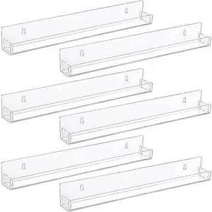 6 Pack Invisible Acrylic Floating Bookshelf for Kids Room,15 inch Clear Nail Polish Rack Wall Mounted,Small Toy Storage Wall Shelf Modern Picture Ledge Vinyl Record Display Shelf Holder springtok