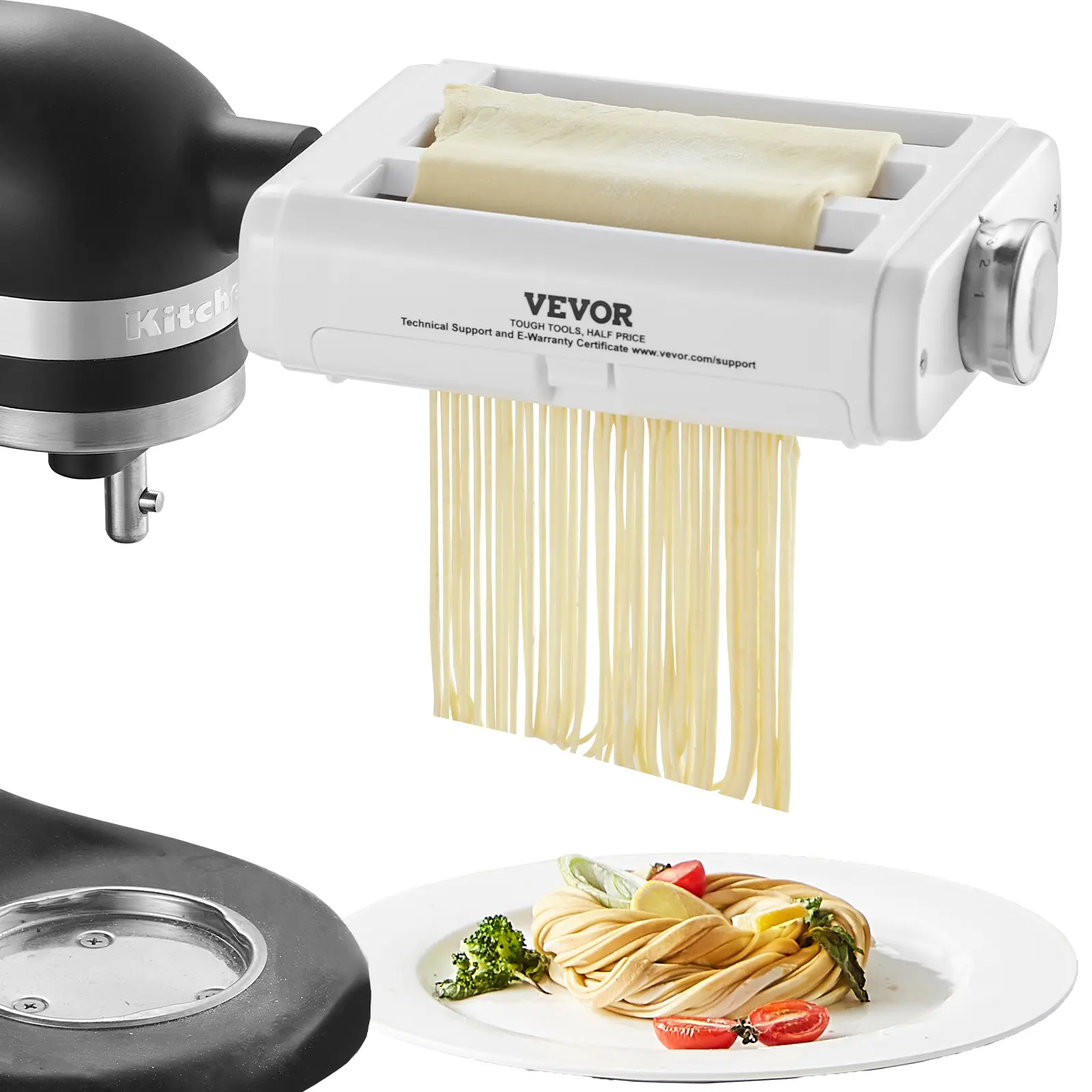 【summerfinds】VEVOR Pasta Attachment for KitchenAid Stand Mixer, 3-IN-1 Stainless Steel Pasta Roller Cutter Set Including Pasta Sheet Roller, Spaghetti and Fettuccine Cutter, 8 Adjustable Thickness Knob Pasta Maker