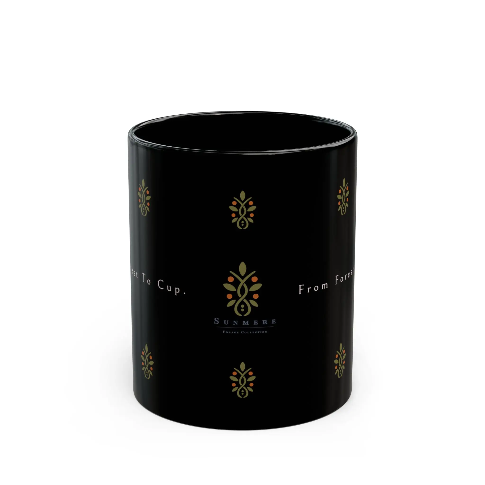 11oz Black Ceramic "From Forest to Cup" Mug, Kitchenware Drinkware for Daily Beverage Use